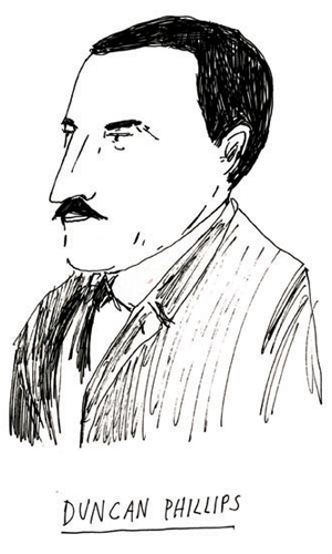 Hand-drawn illustration of Phillips founder Duncan Phillips, in profle, by local illustrator and Phillips staff member Elizabeth Graeber.