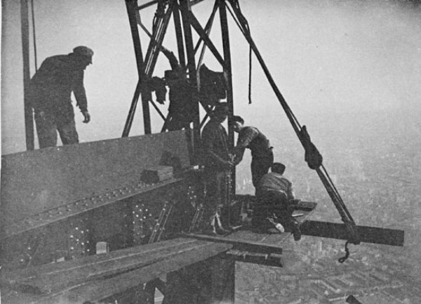 Henri Riviere, The Eiffel Tower: Five men at work on part of the otp floor at the foot of the "bell tower," 1889. Gelatin silver print, 3 1/2 x 4 3/4 in. Musée d’Orsay, Paris. Gift of Mme Bernard Granet and her children and Mlle Solange Granet, 1981. © 2012 Artists Rights Society (ARS), New York / ADAGP, Paris.