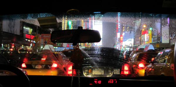 Photo from cab of traffic in Times Square by Amanda Jiron-Murphy