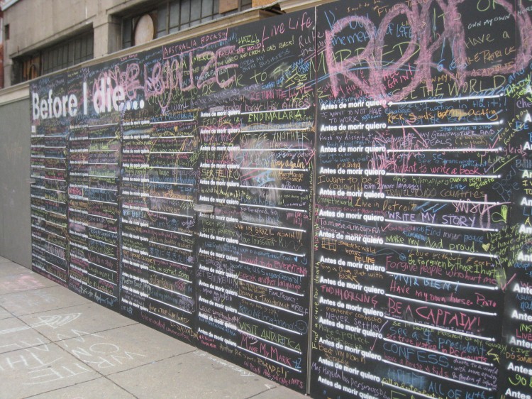 The "Before I Die" wall. Photo: Amanda Jiron-Murphy
