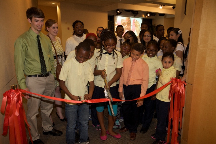 Students cut a ribbon to launch their exhibition on Tuesday, May 15. Photo: US Department of Education's photostream, Flickr.com
