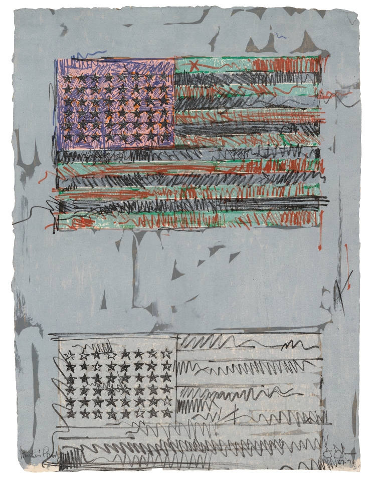 Jasper Johns, Flags II, 1970. Lithograph, 34 x 25 in. Published by Universal Limited Art Editions. John and Maxine Belger Foundation © Jasper Johns and ULAE / Licensed by VAGA, New York, NY.