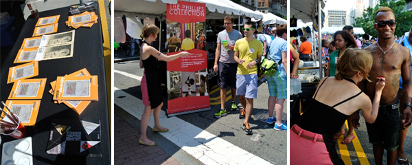 Photos of volunteers promoting the Phillips with flyers and body paint at Capital Pride Festival