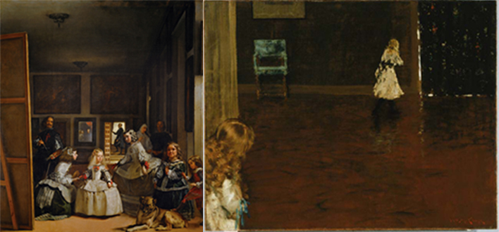 (leftt) Diego Velázquez, Las Meninas, 1656. Museo del Prado, Madrid. (right) William Merritt Chase, Hide and Seek, 1888. The Phillips Collection, Washington, D.C.