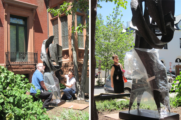 Images of Phillips staff installing the sculpture
