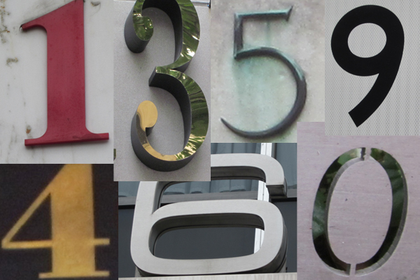 Images of numbers found on houses and signs