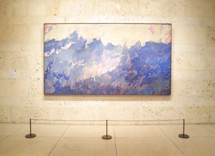 Photo of Augustus Vincent Tack's Aspiration (1931) installed at the Amon Carter  Museum of American Art in Fort Worth, TX. (Oil on canvas, 74 1/4 in x 134 1/2 in. The Phillips Collection, Washington, D.C. Acquired 1932.) 