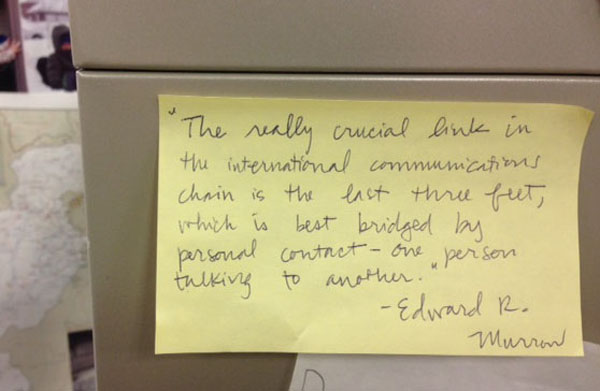 Words of inspiration on a Post-It at the State Department. Photo: Rachel Goldberg