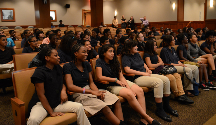 Takoma Education Campus middle school students settle into the auditorium on May 16. Photo: James R. Brantley