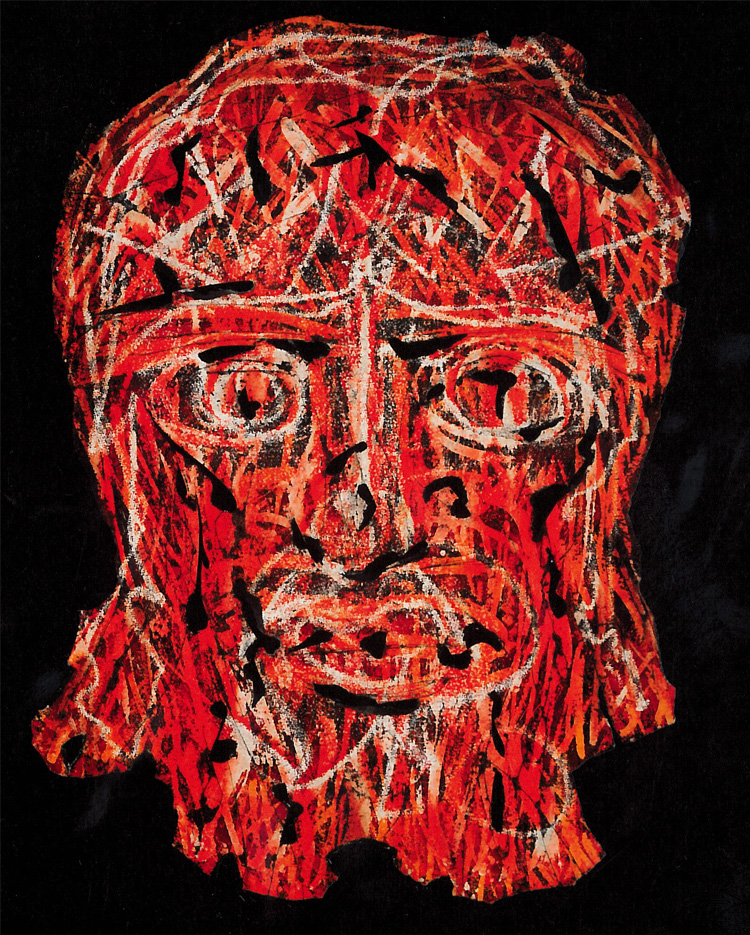 Primarily red painting of the head of christ by Alfonso Ossorio