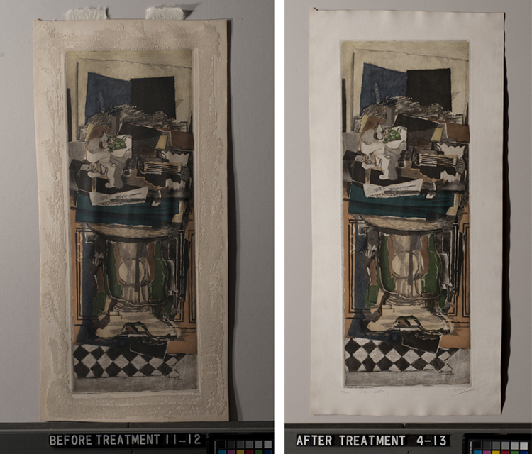 Studio Table before treatment, left, and after treatment, right.