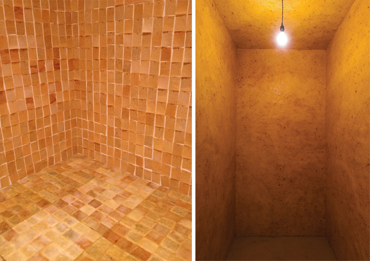 Image of an installation by Ann Hamilton called palimpsest at the Hirshhorn and an image of Wolfgang Laib's Wax Room installation at the Phillips