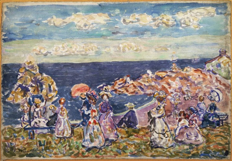 Maurice Prendergast, On the Beach, ca. 1907-1909. Watercolor and pencil on paper, 14 1/2 x 21 1/2 in. (36.83 x 54.61 cm). The Phillips Collection, Washington D.C., Acquired 1926. 