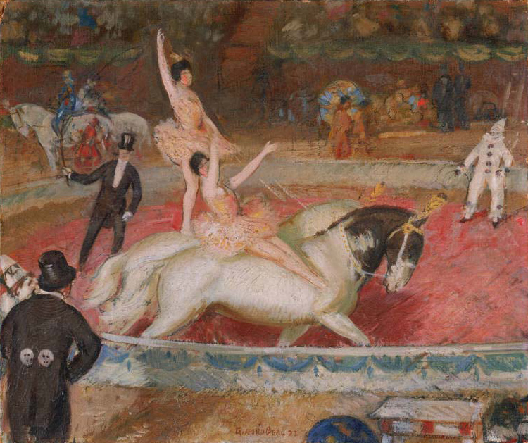 Painting of a woman on a horse at a circus by Gifford Beal