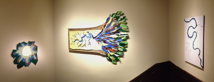 Panorama of John F. Simon Jr.'s works in the Phillips stairwell