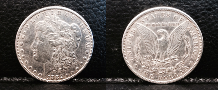 An 1882 Morgan silver dollar