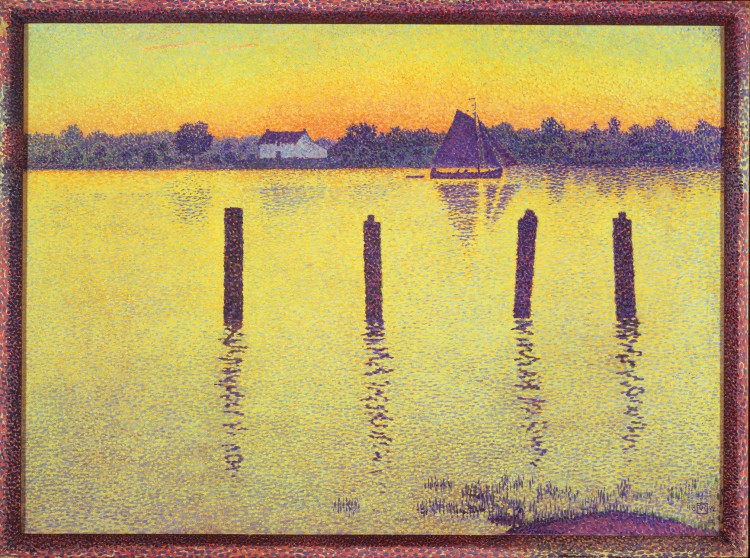 Theo van Rysselberghe, The Scheldt Upstream from Antwerp, Evening, 1892. Oil on canvas, 26 3/4 x 35 1/2 in. Collection of Bruce and Robbi Toll