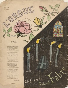 Paul Signac, L’Orgue, Cover design for the composition by Gabriel Fabre on a poem by Charles Cros, 1893. Lithograph with watercolor additions, 14 1/4 x 11 in. Gift of John Rewald. The Museum of Modern Art, New York. © 2014 Artists Rights Society (ARS), New York / ADAGP, Paris