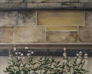 Natalie O'Dell, Cathedral wall, Bury St Edmunds, 2014, oil on canvas. 