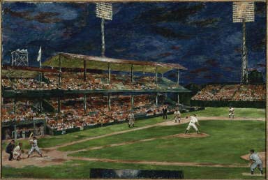 Marjorie Phillips, Night Baseball, 1951, Oil on canvas, 24 1/4 x 36 in., Gift of the artist, 1951 or 1952, The Phillips Collection, Washington, D.C.