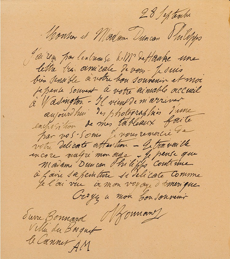 Bonnard letter from the archives