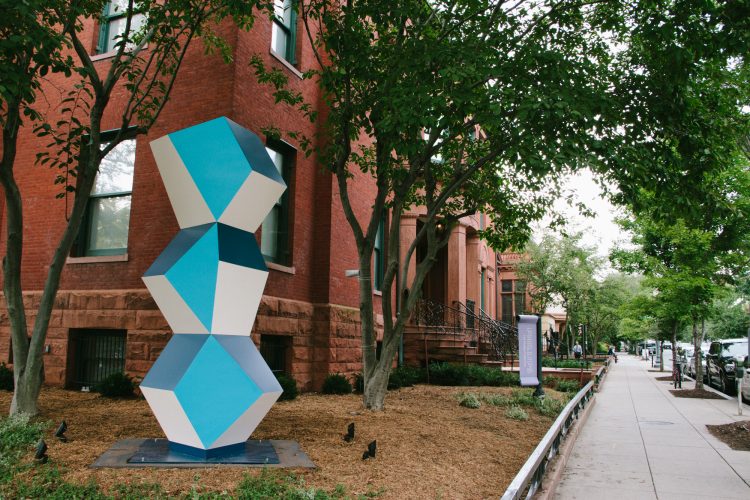 Heavy Metal Stack: Fat Cyan Three, 2018, Powder coated steel, Made possible with support from Susan and Dixon Butler, Nancy and Charles Clarvit, John and Gina Despres, A. Fenner Milton, Eric Richter, Harvey M. Ross, George Vradenburg and The Vradenburg Foundation