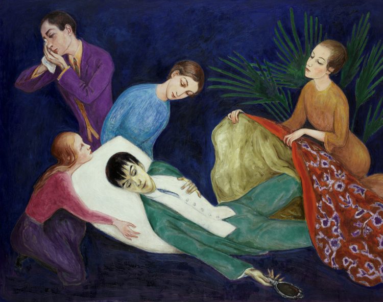NILS DARDEL (b. 1888, Bettna, Sweden; d. 1943, New York City) The Dying Dandy Den döende dandyn 1918 Oil on canvas 55 ⅛ x 70 ⅞ in. (140 x 180 cm) Moderna Museet, Stockhol