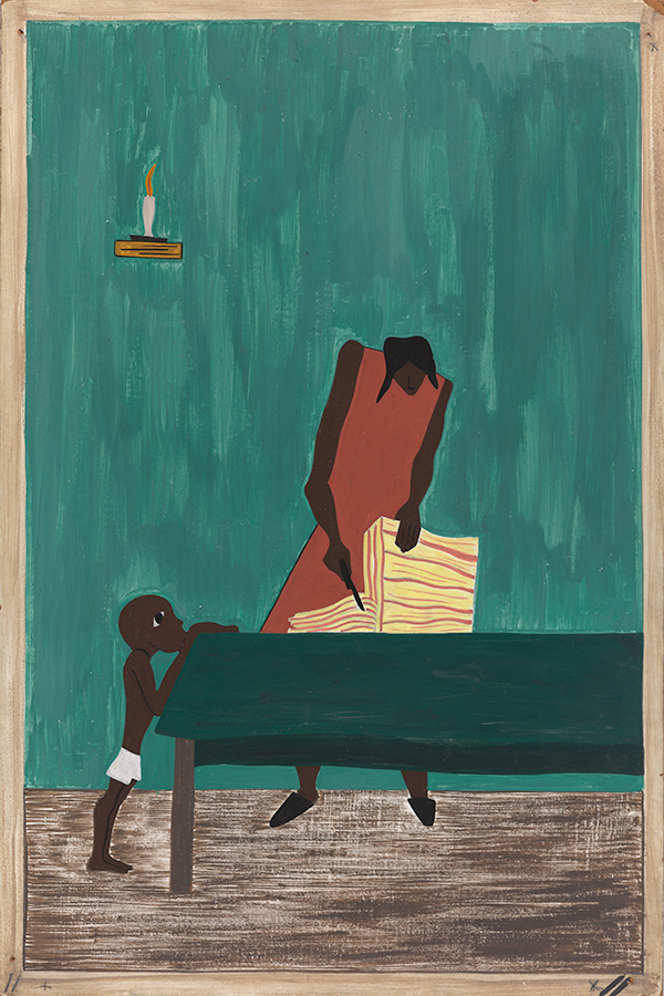 Jacob Lawrence, The Migration Series, Panel no. 11: Food had doubled in price because of the war., 1940-41, Casein tempera on hardboard, 18 x 12 in. The Phillips Collection, Acquired 1942