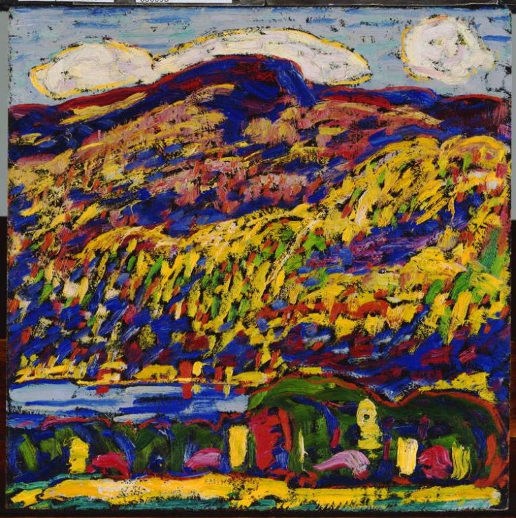 Marsden Hartley, Mountain Lake--Autumn, c. 1910, Oil on academy board, 12 x 12 in., The Phillips Collection, Gift of Rockwell Kent, 1926