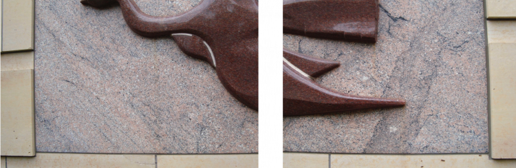 Figure 9, After treatment, 2017. The epoxy fills have been in-painted to match the stone.