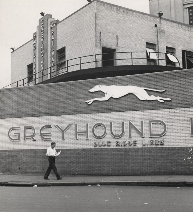 Esther Bubley (b. Phillips, Wisconsin, 1921 – d. New York City, 1998) The exterior of the Greyhound bus terminal (Pittsburgh, Pennsylvania) (Greyhound Bus Series) 1943 Gelatin silver print Gift of Robert and Kathi Steinke, 2014