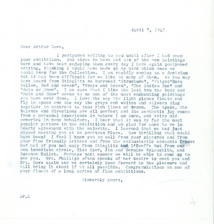 Duncan Phillips to Arthur Dove, April 7, 1942