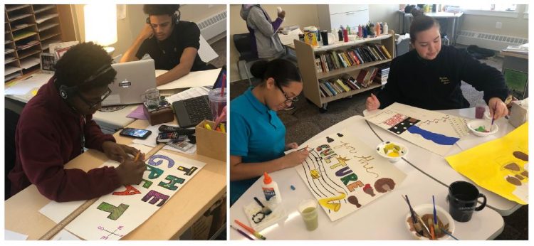 Two photos of high school students creating #Panel61